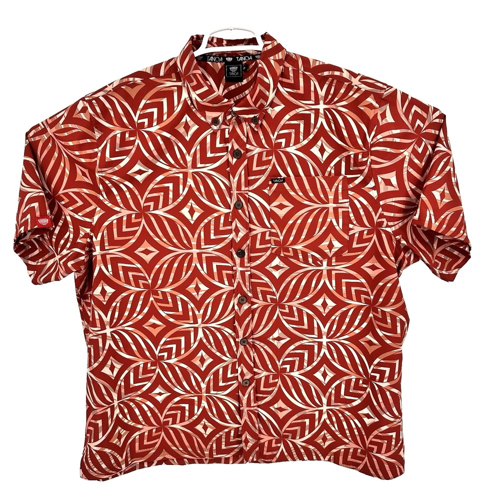 Tanoa Samoa Mens Red Tribal Polynesian Print Button Down Shirt 2XL Island Resort